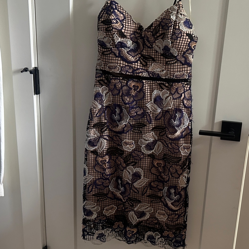Floral Lace Dress with Black and Purple Accents